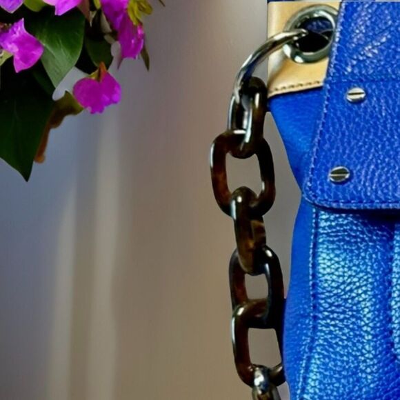 Milly Allie Cobalt Blue Pebbled Leather Bag Tortoiseshell Chain Strap Gold Lock - Picture 2 of 5